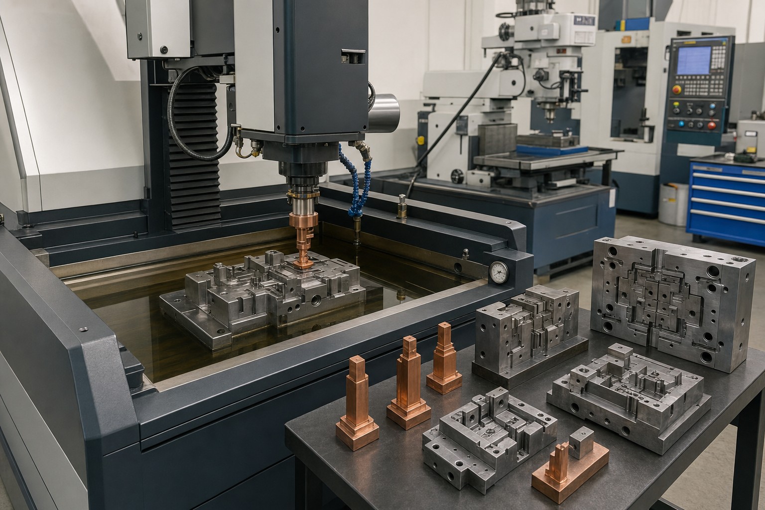 In-house EDM machining with electrodes and precision cores
